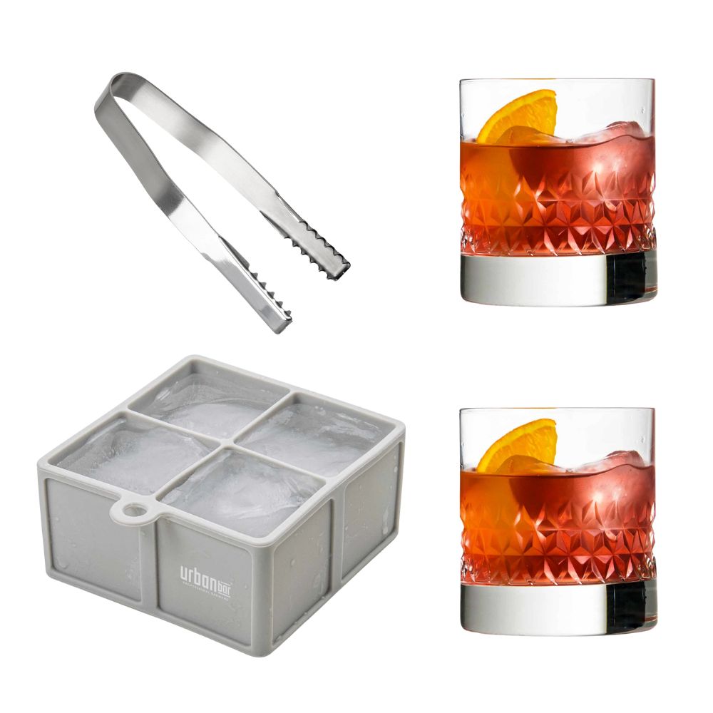 Two Crystal Tumblers and Ice Set