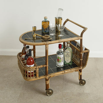 Vintage Bamboo Tiki Drinks Trolley